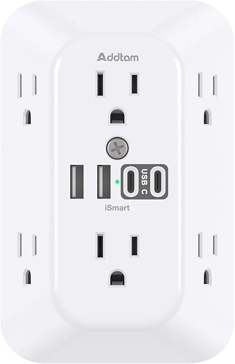 Addtam Surge Protector Outlet Extender, 6-Outlet Splitter with 4 USB Wall Charger(2 USB-C Ports), Multi Plug Wall Outlet 1800J Power Strip for Home Office Dorm Room Essentials