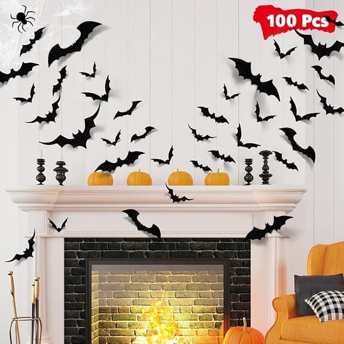 LUDILO 100pcs Bats Halloween Decorations: Halloween Bats Wall Décor Bat Stickers Decals PVC 3D Wall Bat Scary Stickers Halloweens Party Decorations Indoor Outdoor DIY Home Window Door Décor