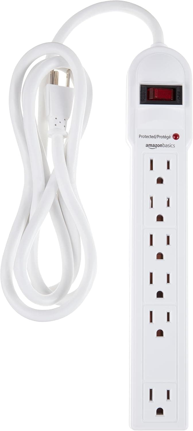 Amazon Basics Surge Protector Power Strip, 6-Outlet, 790 Joules, LED Indicator, 6ft Extension Cord, White