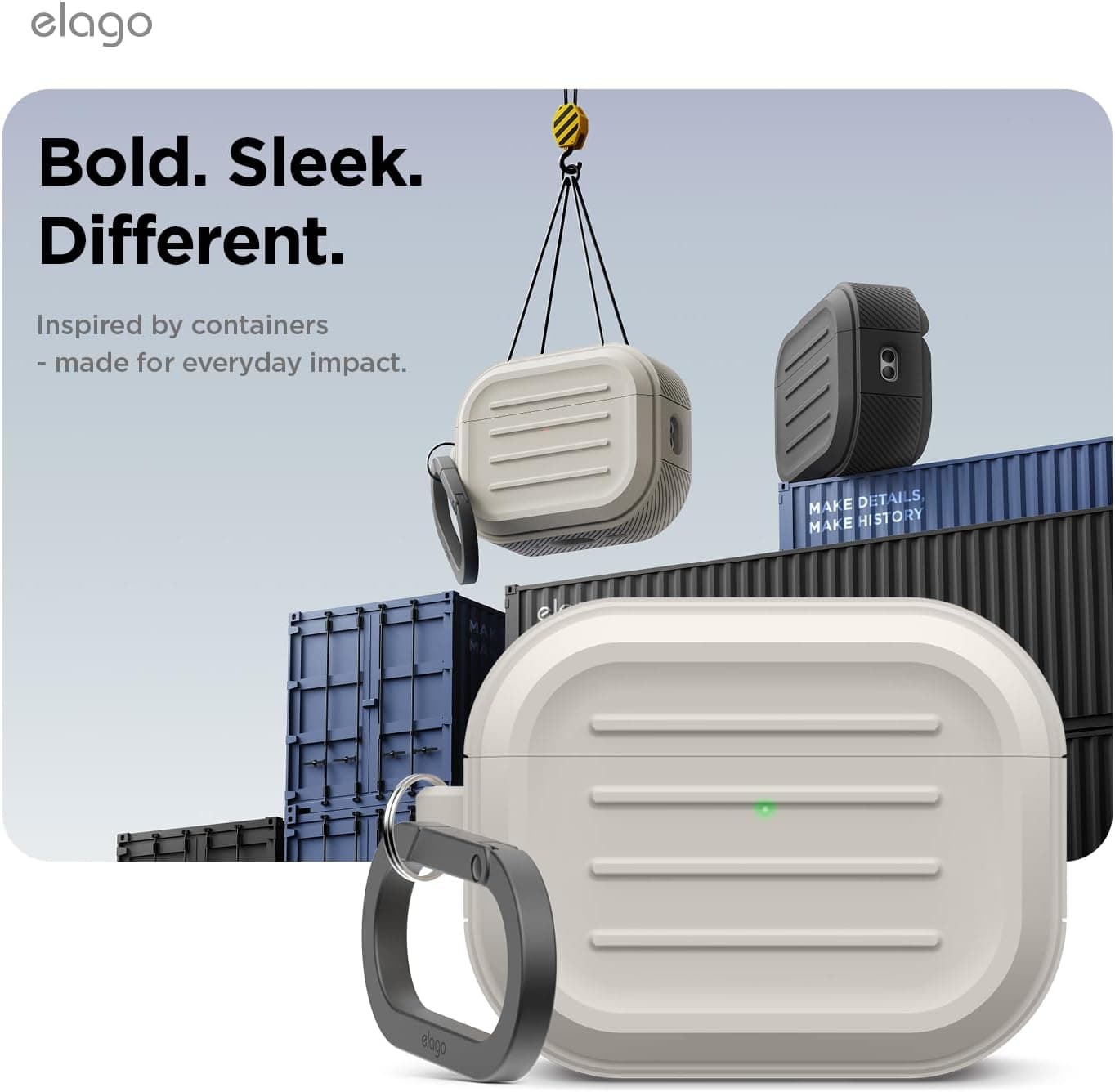 elago Armor Case Compatible with AirPods Pro 3 Case - Carabiner Included, Supports Wireless Charging, Shock Resistant, Full Protection (Stone)