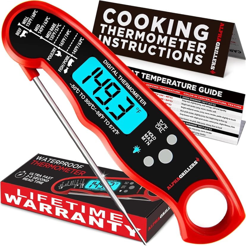 Alpha Grillers Meat Thermometer Digital - Instant Read Food Thermometer for Cooking and Grilling Stocking Stuffers for Men Christmas Gifts for Men