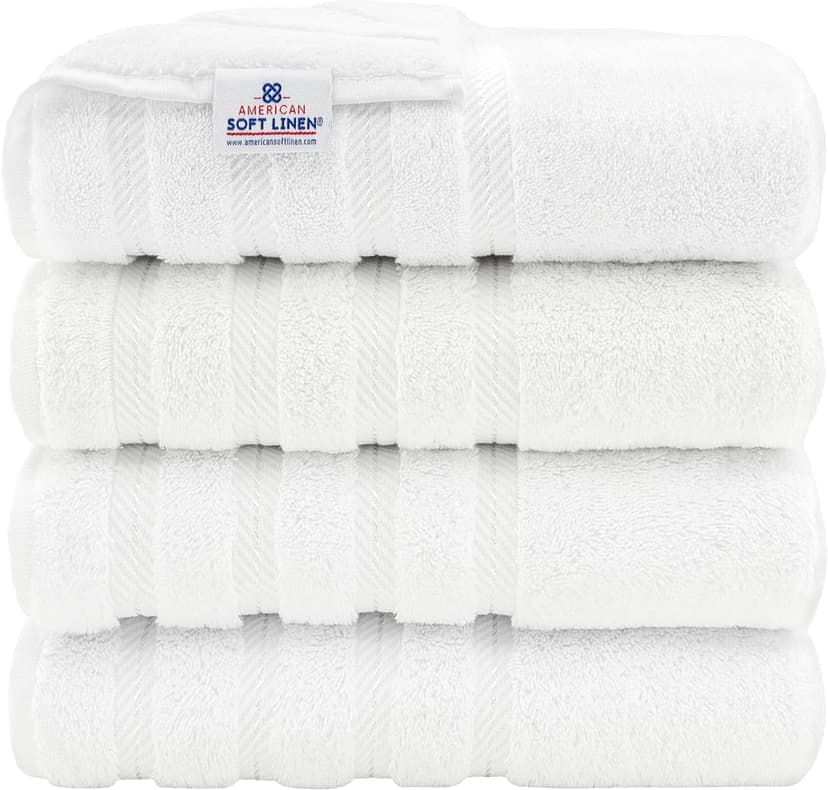 American Soft Linen Luxury 4 Piece Bath Towel Set, 600 GSM 100% Cotton Turkish Bath Towels for Bathroom, 27x54 in Extra Large Bathroom Shower Towels, White