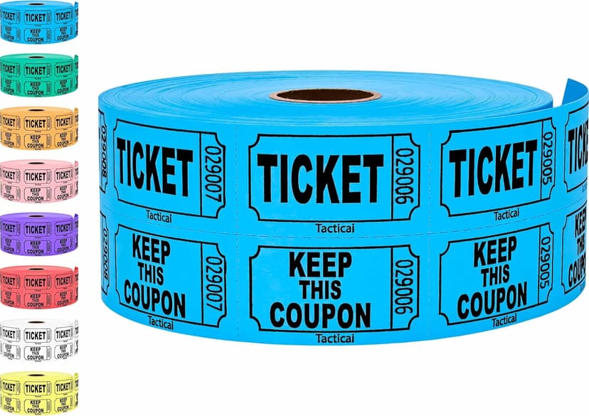 1000 Tacticai Raffle Tickets, Blue (1 of 8 Colors), Double Roll, Ticket for Events, Entry, Class Reward, Fundraiser & Prizes