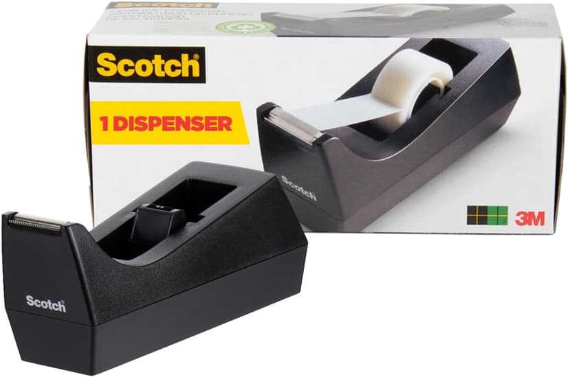Scotch Classic Desktop Tape Dispenser, Black, 1-inch Core, Made from 100% Recycled Plastic, 1 Dispenser