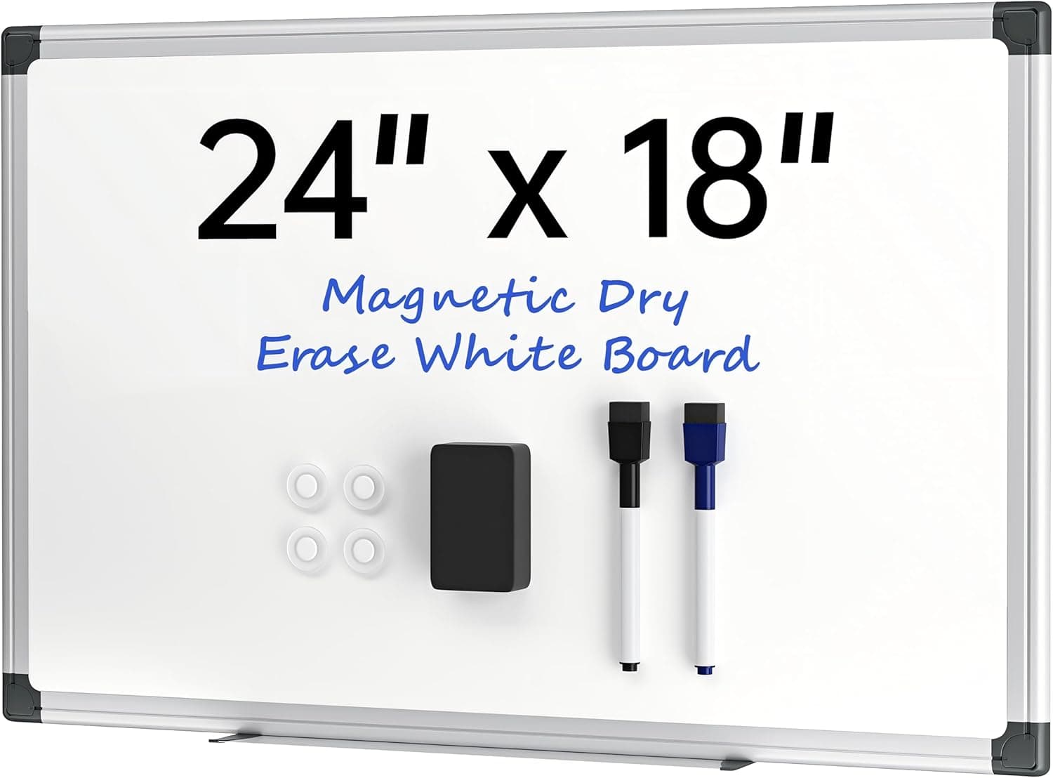 VUSIGN 24" x 18" Magnetic Whiteboard for Wall, Dry Erase Board with Silver Frame, Hanging White Board for Office, Home, School, Dorm – Includes Markers, Magnets & Eraser