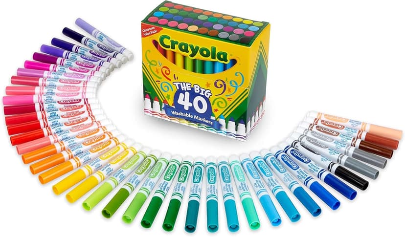Crayola Ultra Clean Washable Markers (40ct), Colored Markers for Kids, Coloring Book Marker Set, Stocking Stuffers for Kids, Christmas & Holiday Gifts, Ages 3+