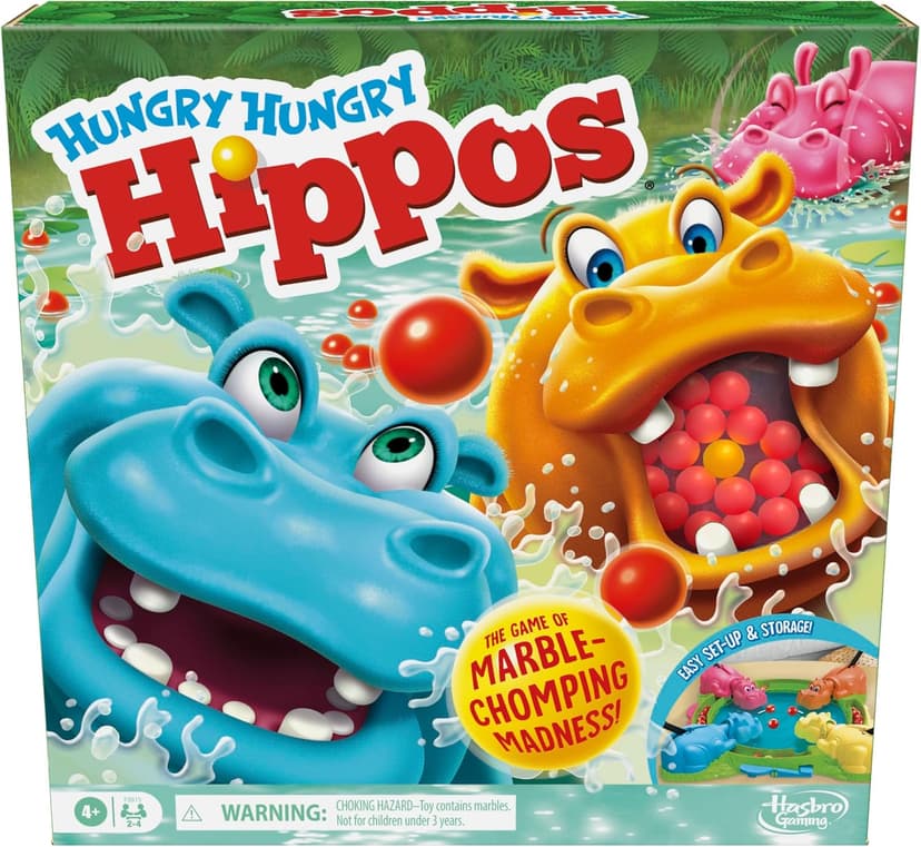 Hasbro Gaming Hungry Hungry Hippos Game for Preschoolers | Instant Marble Relaunch, Easy Set-Up & Storage| Ages 4 and Up | 2 to 4 Players | Kids Games