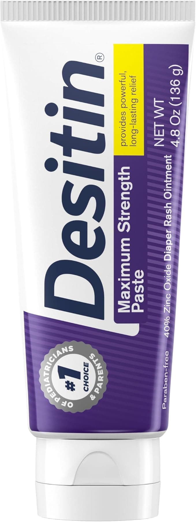 Desitin Maximum Strength Baby Diaper Rash Cream With 40% Zinc Oxide for Diaper Rash Relief & Prevention, 4.8 Ounce