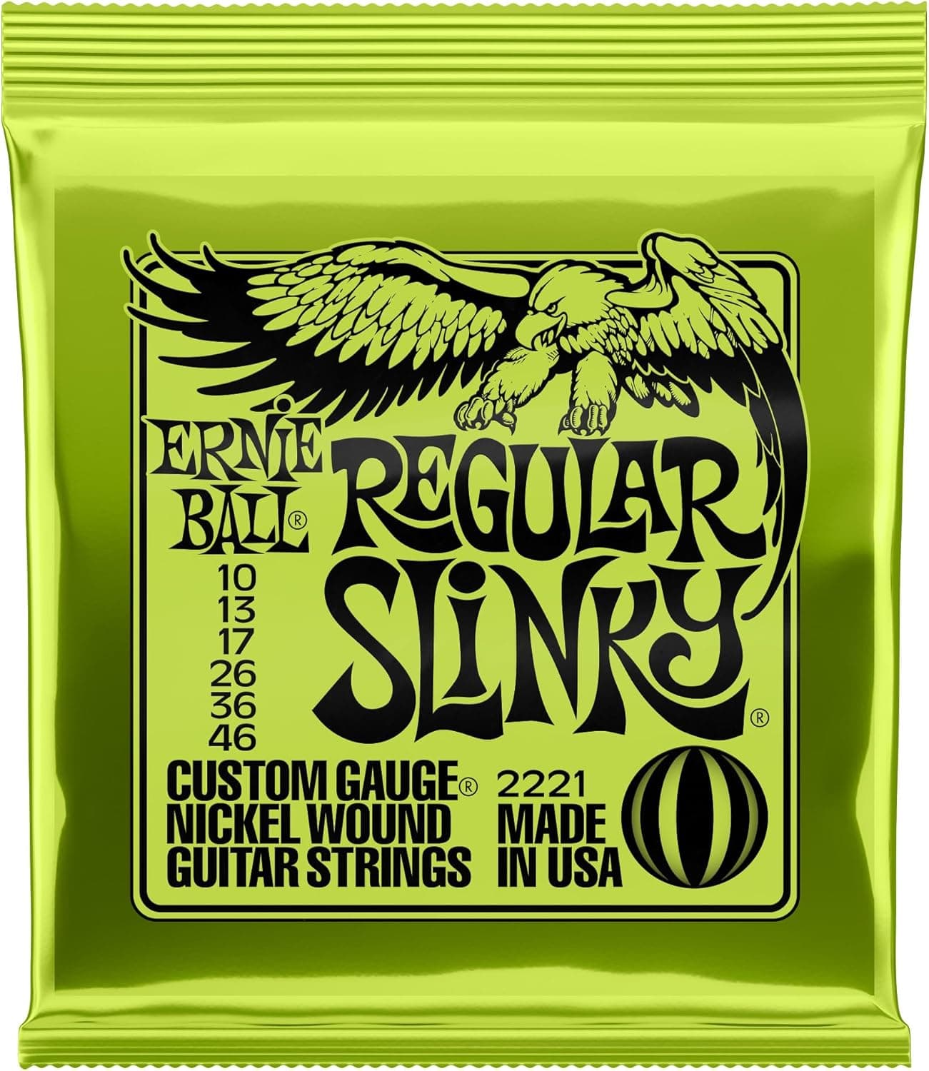 Ernie Ball Regular Slinky Nickel Wound Electric Guitar Strings, 10-46 Gauge (P02221)