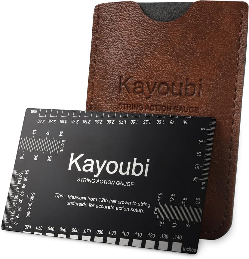 KAYOUBI Guitar Action Gauge – Matte Black Stainless Steel String Height Ruler with Dual Metric & Imperial Scales, Smooth Edges & Protective PU Case for Acoustic, Electric Guitars & Bass