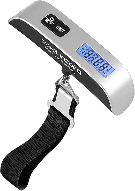 travel inspira Luggage Scale, Portable Digital Hanging Baggage Scale for Travel, Suitcase Weight Scale with Rubber Paint, 110 Pounds, Battery