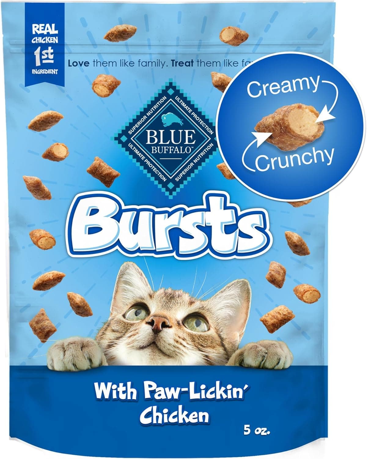 Blue Buffalo Bursts Crunchy & Creamy Cat Treats, Great for Training, Paw-Lickin' Chicken, 5-oz Bag