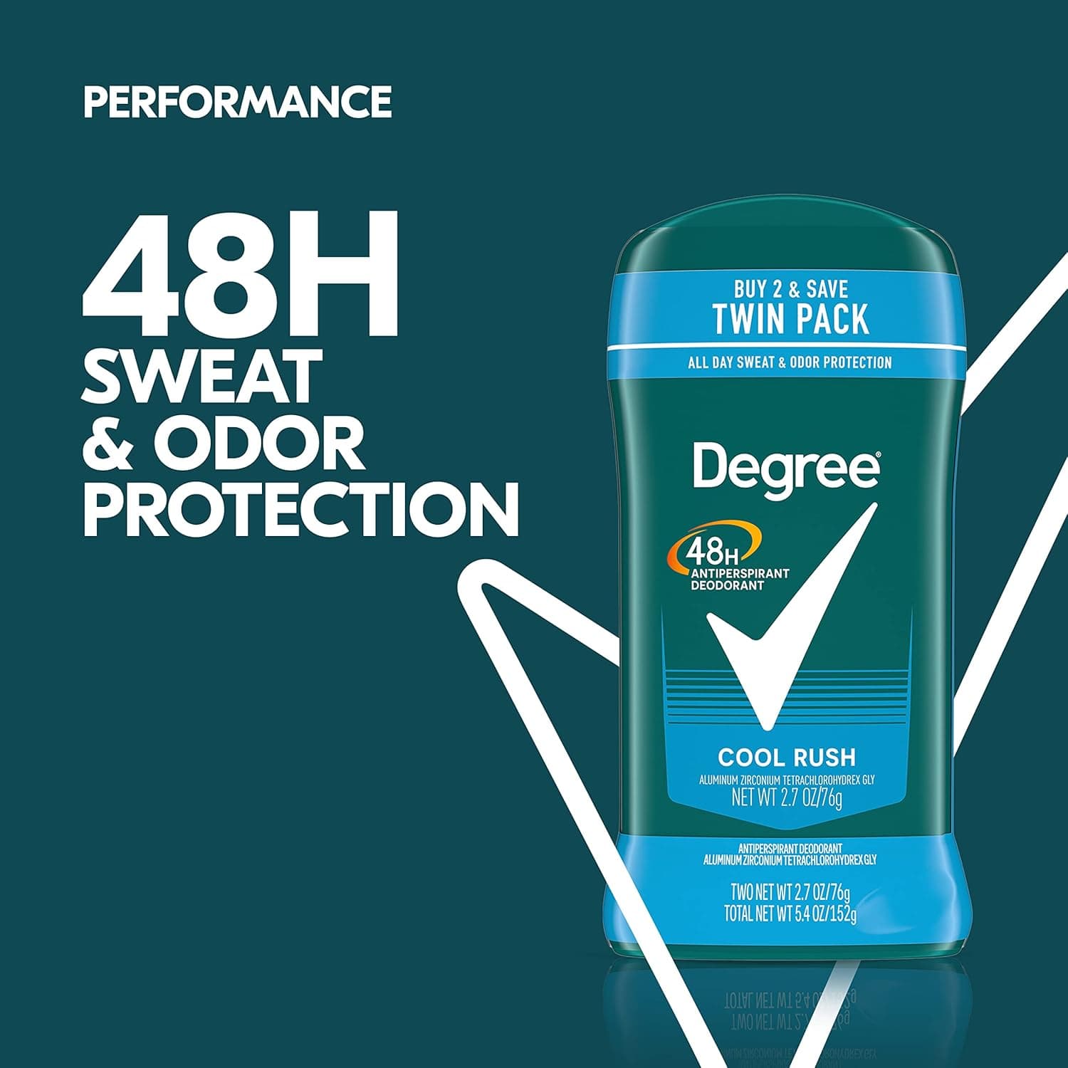 Degree Men Cool Rush Antiperspirant Deodorant 2-Pack 48-Hour Sweat and Odor Protection for Men Arctic Fresh Scent Crisp Energizing Formula 2.7 oz Each Stick Mens Hygiene