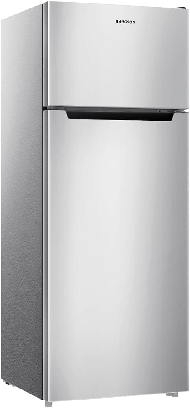 BANGSON 7.7 Cu.Ft Refrigerator with Freezer, Apartment Size Fridge with Top Freezer, for Apartment, Office, Kitchen and Garage, Stainless Steel, Silver