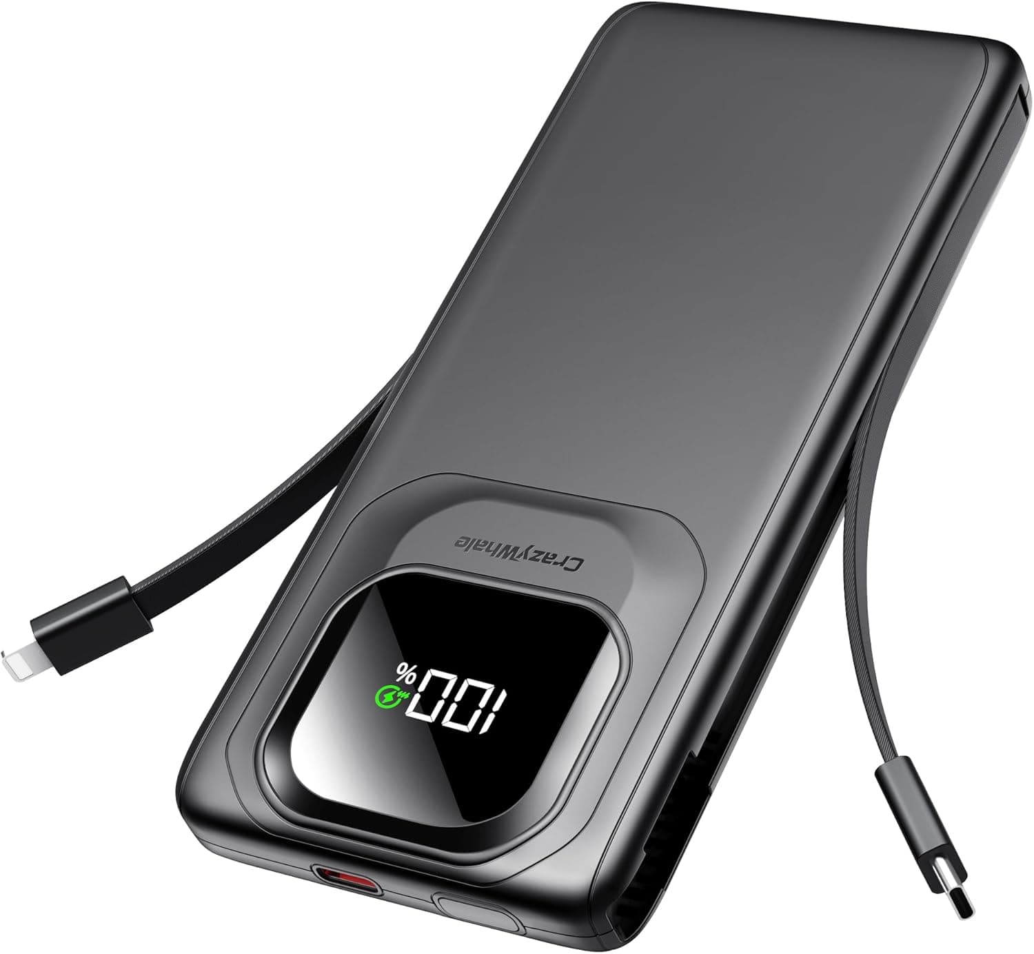 Portable Charger Power Bank with Built-in Type C Cables, 22.5W Fast Charging 10000mAh Phone Charger, Travel Battery Pack Slim Battery Bank with Smart LED Display for iPhone, Android & USB-C