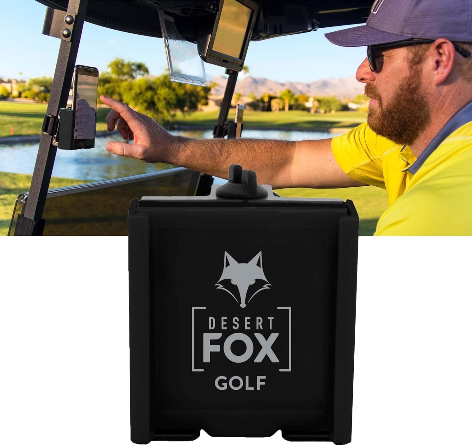 DESERT FOX GOLF Phone Caddy – Adjustable Golf Cart Phone Holder with Secure Strap for Hands-Free GPS & Golf Apps – Universal Fit - Black