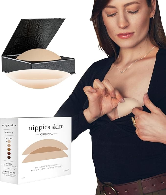 Nippies Nipple Covers for Women - Reusable Sticky Silicone Pasties with Travel Case - Original Circle or Lift Style Available
