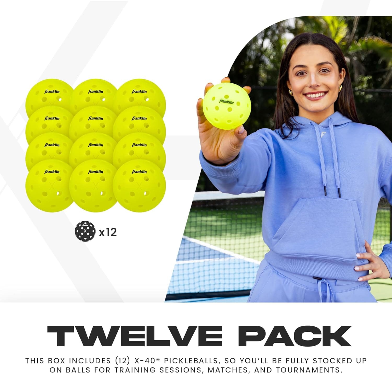 Franklin Sports X-40 Outdoor Pickleballs - Official Ball of USA Pickleball, APP Tour + US Open - Regulation Size