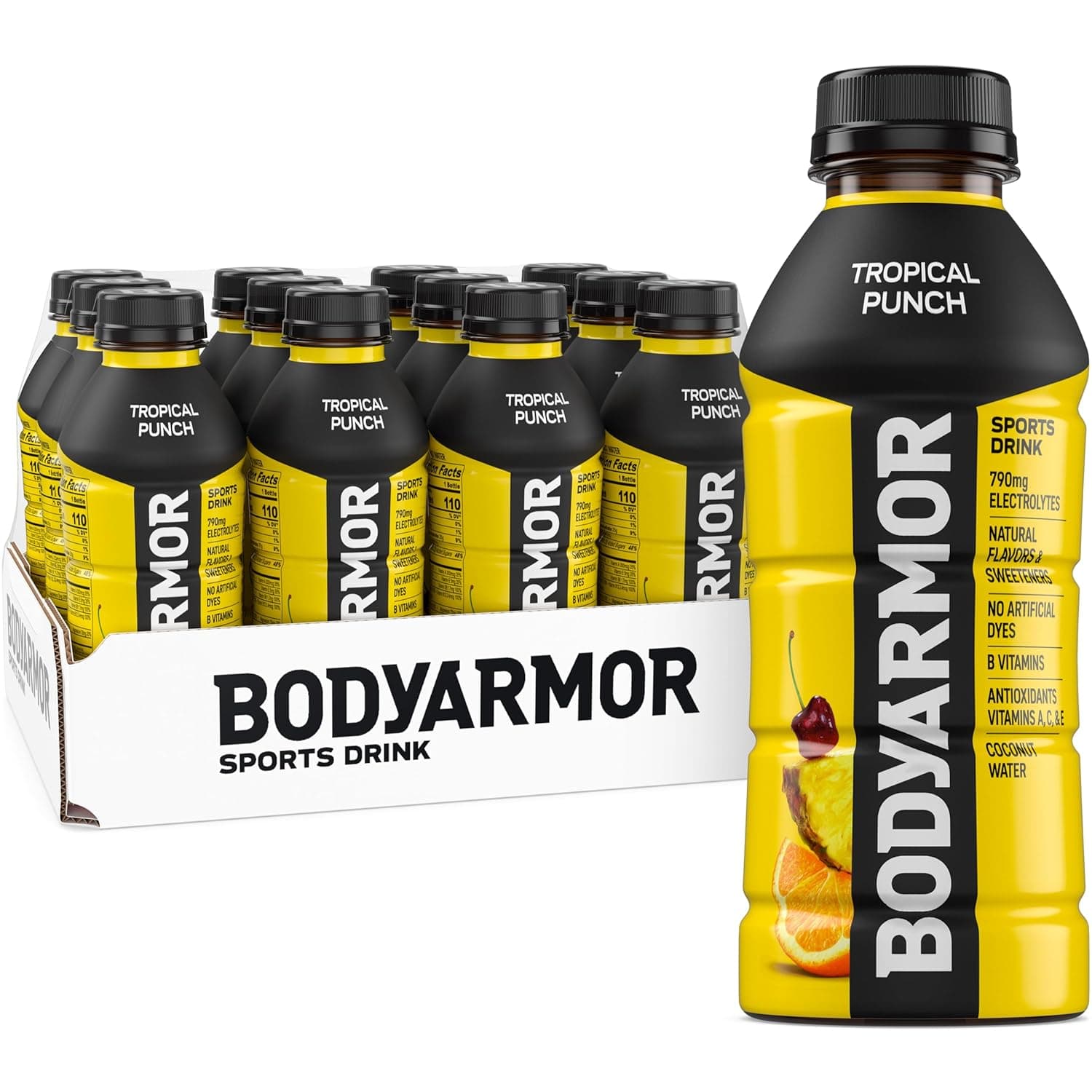 BODYARMOR Sports Drink, Tropical Punch, Electrolyte Drink Hydration, 16 Fl Oz Bottles (12 Pack), Flavored Coconut Water with B Vitamins & Antioxidants
